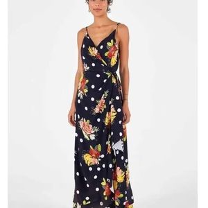 Farm Rio Nanaju Floral Wrap Dress Black Sz Small